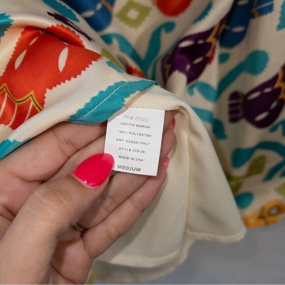 Judith March Cream Multicolored Bird Print Strapless‎ Dress Size Medium - Picture 6 of 7